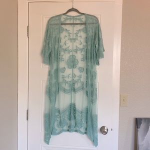 Turquoise lace kimono